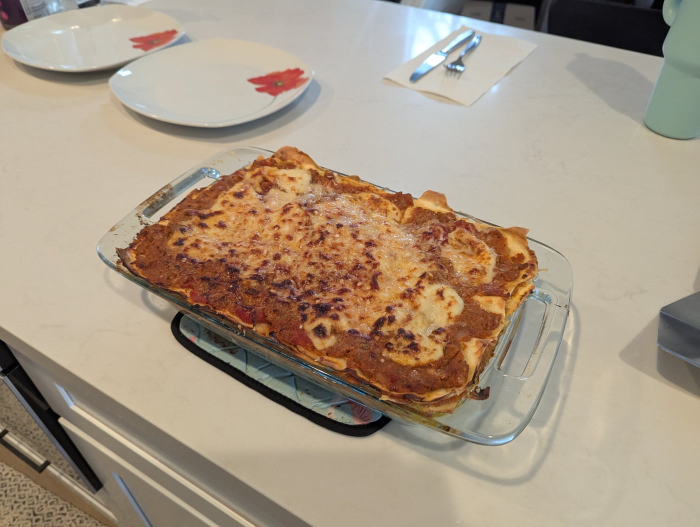 Lasagna out of the oven