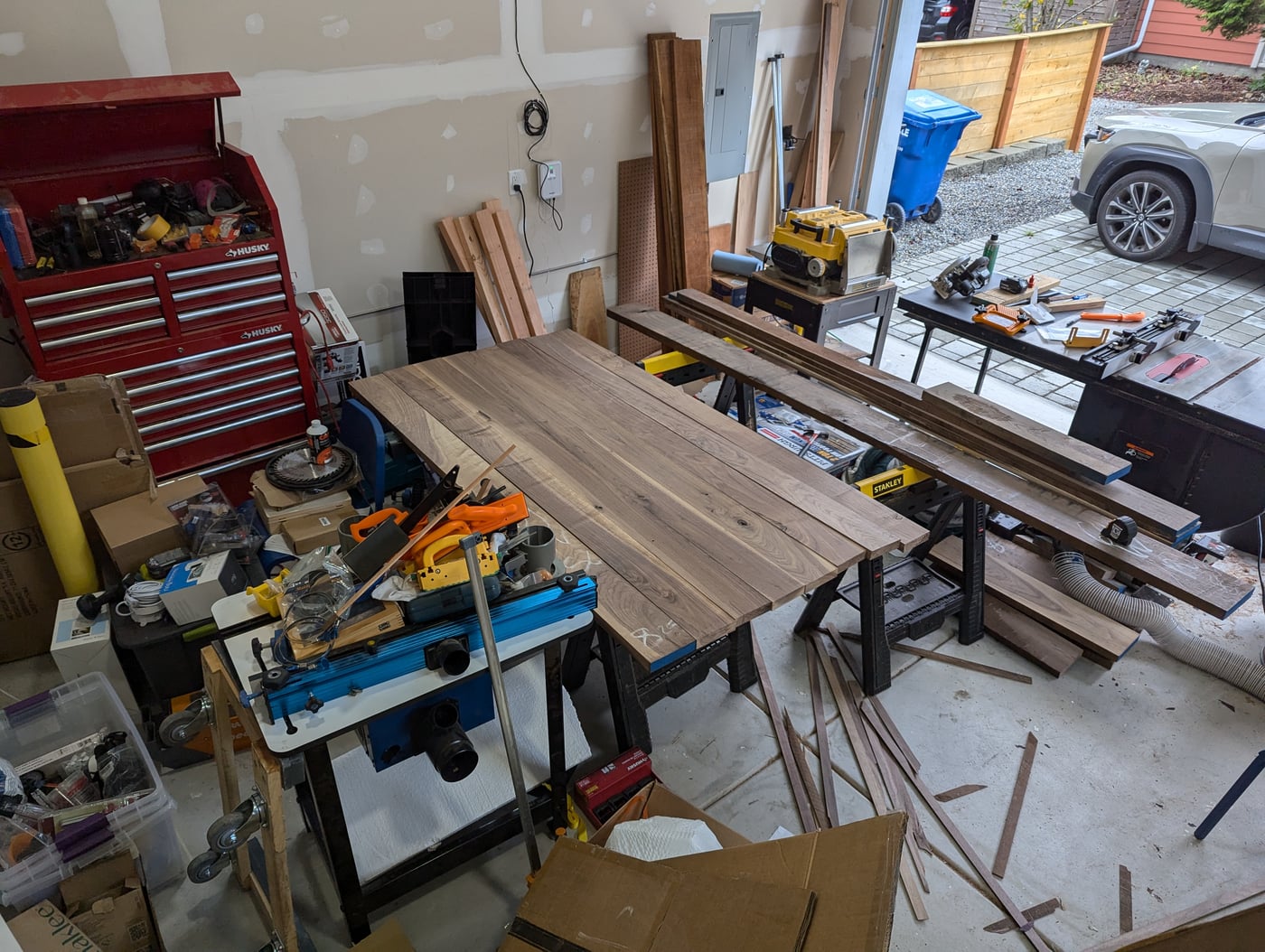 Milled walnut boards